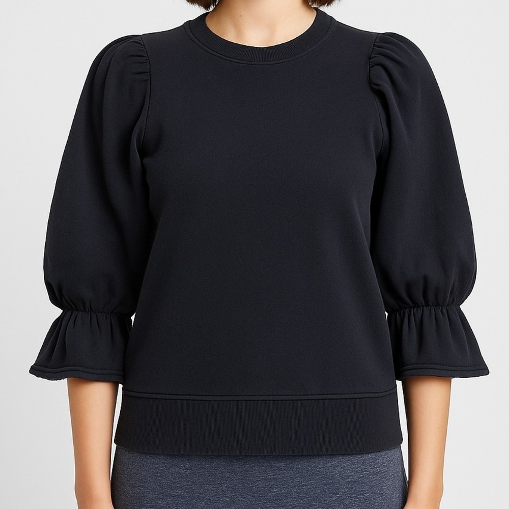 Nation LTD Black‎ Cotton Puff Sleeve Crew Neck Sweatshirt Women's XS